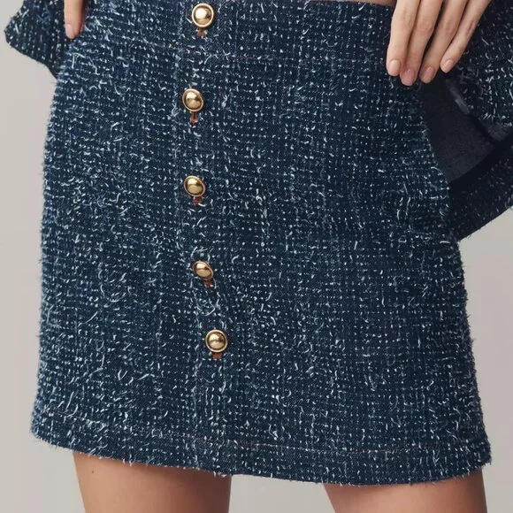 NWOT Anthropologie Maeve Cotton Tweed Mini Skirt - Picture 3 of 4